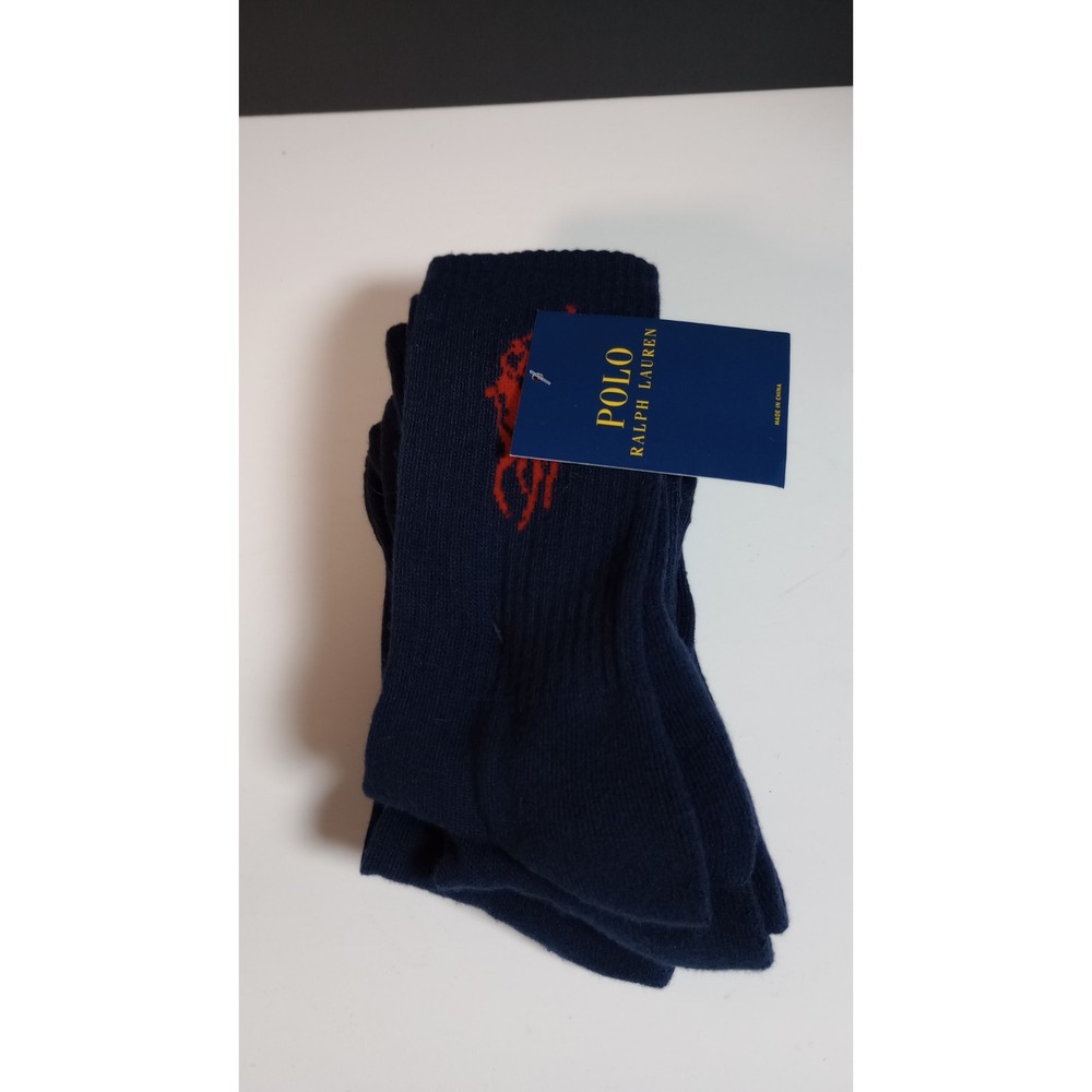 Polo Ralph Lauren Crew Socks Men's L 3 Pack NEW Blue w/ Red Logo